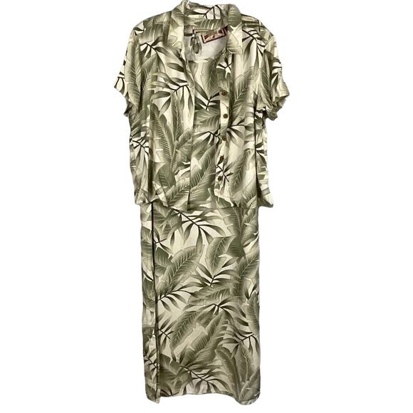 Caribbean Joe Maxi Dress Sheath Column Hawaiian Shirt Jacket Large Fern Tropical - Picture 1 of 15